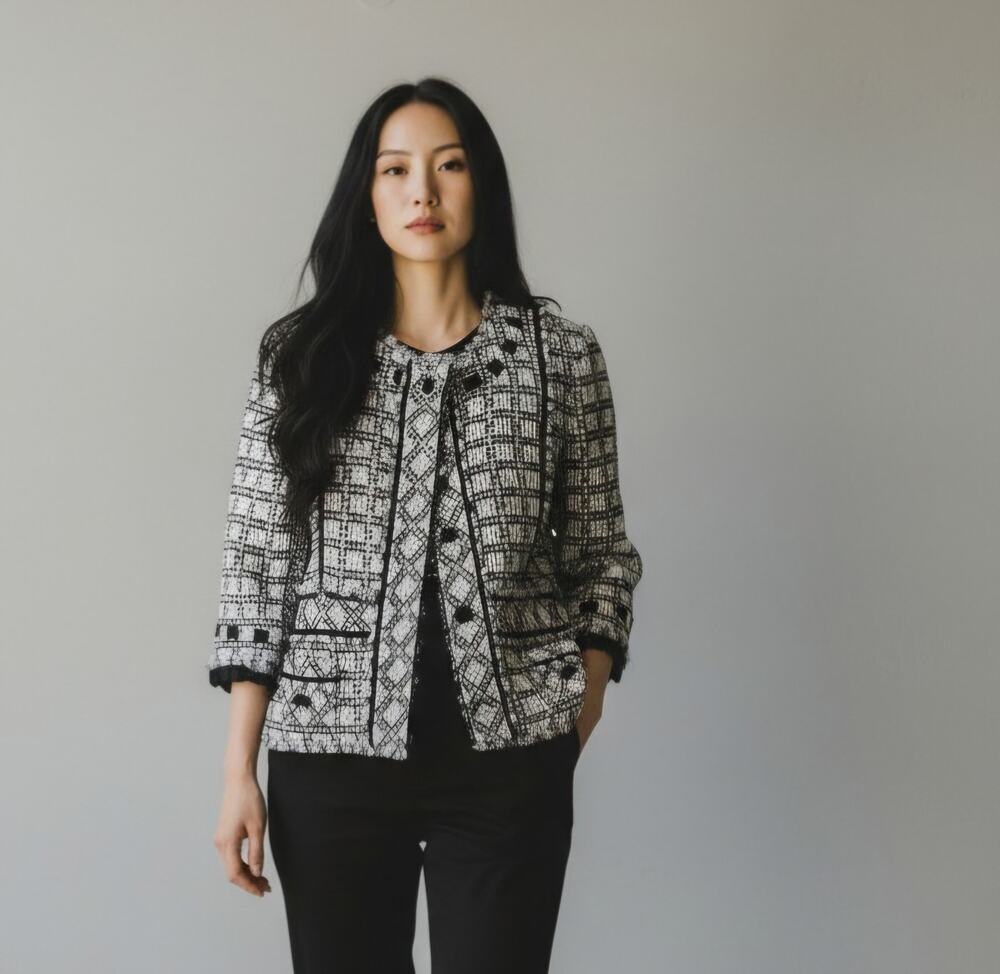 Ming Wang Black white pattern sweater jacket sz medium petite